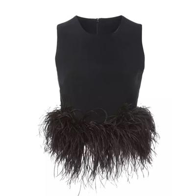 China TWOTWINSTYLE Breathable O Neck Fur Patchwork Sleeveless Solid Minimalist Female Vest for sale