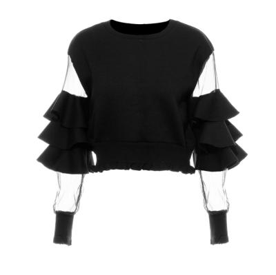 China TWOTWINSTYLE Vintage Breathable Patchwork Women's Stylish Mesh Ruffle Trim Gaither Waisted Sweatshirts for sale