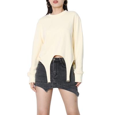 China TWOTWINSTYLE Round Neck Breathable Sleeve Casual Irregular Long Edge Women's Chic Sweatshirts for sale