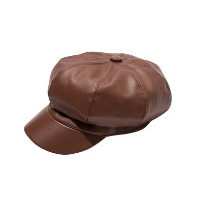 China breathable & TWOTWINSTYLE Vintage Temperament Soild Waterproof PU Leather 2021 Autumn Fashion Female Berets Hat for sale