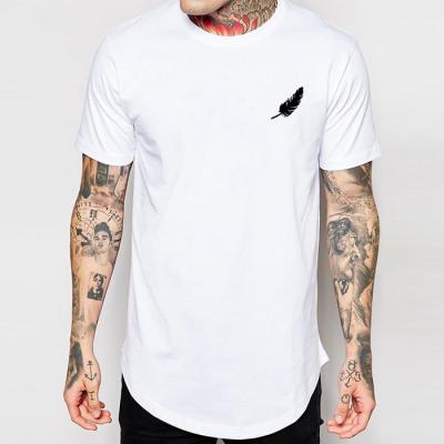 China Anti-Wrinkle Hip Hop Muscle Fitted Curved Edge White Cotton Logo Mens Custom Printing T-Shirt for sale