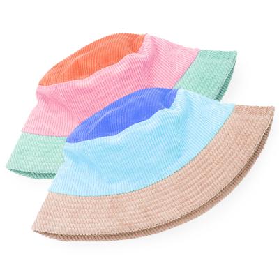 China Custom Character Winter Color Block Embroidered Corduroy Bucket Hats for sale