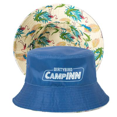 China Custom Character Women Men Logo Polyester Printed Double Sided Bucket Hats for sale