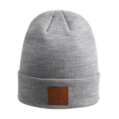 China JOINT Fashion Knit Winter Hat Custom Color Leather Patch Beanies for sale