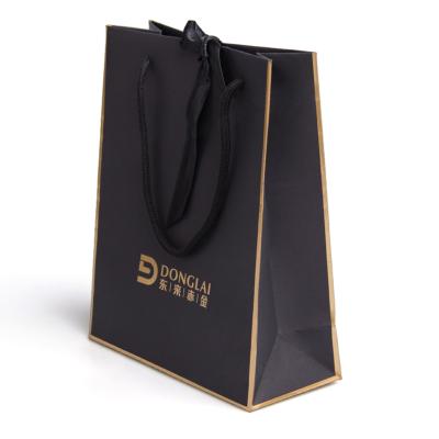 China Biodegradable Custom Printing Take Out Food Packaging Twisted Handles Black Kraft Fabric Shopping Bag Paper Take Out Carrier Bag for sale