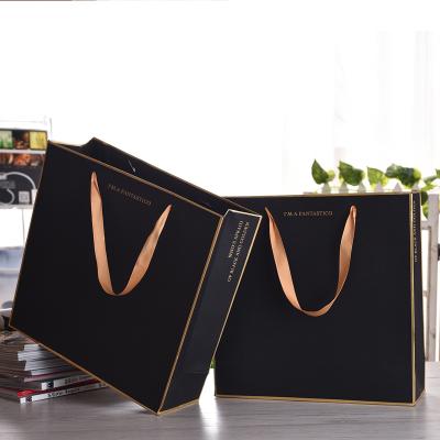 China Wholesale Cheap Wholesale Custom Recycled Luxury Gold Recyclable Materials Logo Gold Recycled Hot-stamping Shopping Paper Bag With Your Own Logo for sale