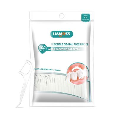 China Teeth cleaning wholesale price 100piece per bag,customized logo plastic disposable toothpick eco-friendly dent per package pouch dental flosser for sale