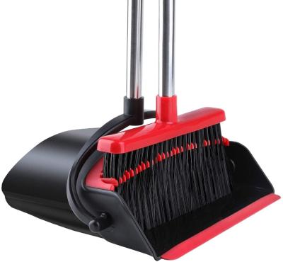 China Indoor cleaning broom and dustpan broom set with combined extendable and sturdier long rise handle, 4 layers of bristle broom and dustpan for sale