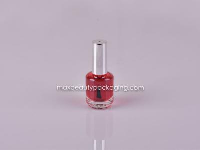 China metallic silver cap round nail polish bottle 15ml popular bottle flat brush plastic cosmetic nail polish packaging for sale