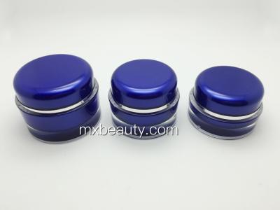 China high quality classic pmma acrylic cream jar dark blue UV coating with hot stamping silver ring plastic cosmetic bottle for sale