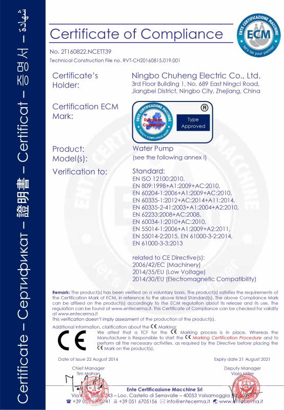  - NINGBO CHUHENG ELECTRIC., LTD.