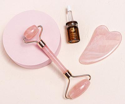 China Rose Quartz Facial Massager Relaxing Fine Lines And Wrinkles Jade Roller Beauty Roller Gua Sha Face Lift Skin Care Tools for sale