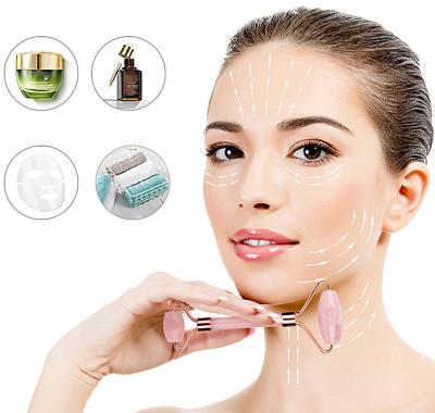 China Crystal Guasha Massage Tools 2pc Facial Massager Kit Jade Natural Stone Jade Anti Aging Cellulite Reduction Rose Quartz Roller for sale