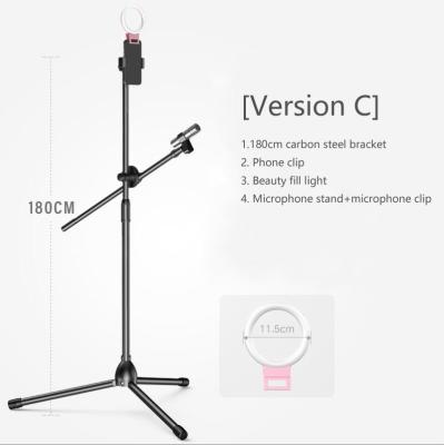 China 180CM Adjustable Selfie Stand Cell Phone Stand Microphone Clip with Ring Light Tripod Floor Bracket for Live Streaming for sale