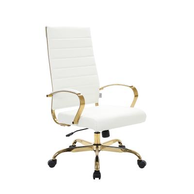 China (Height)Adjustable White PU Leather Executive Chair Furniture Metal Frame Swivel Office Gold Chromed Chair for sale