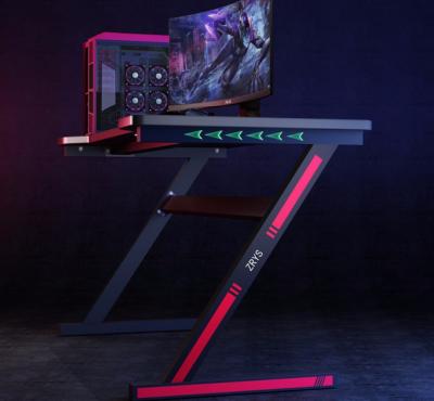 China Adjustable (Height) PC Computer Desk Gaming Table With Steel Frame RGB Led Light Gaming Desktop Computer Table for sale