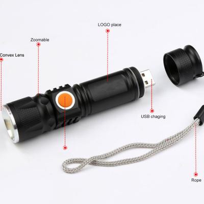 China Good Quality Mini Zoomable USB LED Emergency Torch Tactical Led Rechargeable Flashlight for sale