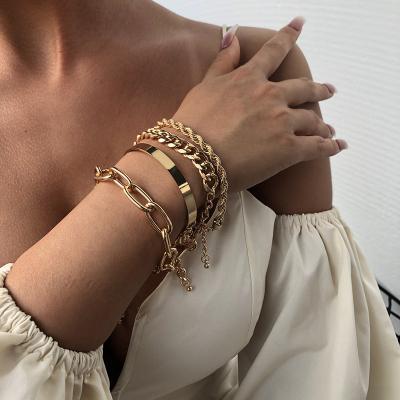 China Amazon alloy gold bracelet chain punk hot selling new fashion personalized fashion ornaments geometric women's bracelet set for sale