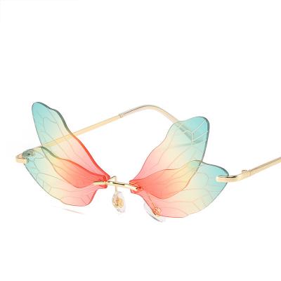 China 10 Years Experience Double Lens Wings Sunglasses 2021 New Fashion Sunglasses Elf Style Dancing Rimless Frameless Funny Party for sale