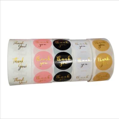 China Decorative Sticker Round Roll Custom Self Adhesive Gold 500 Wedding Shopping Label Thank You Sticker for sale