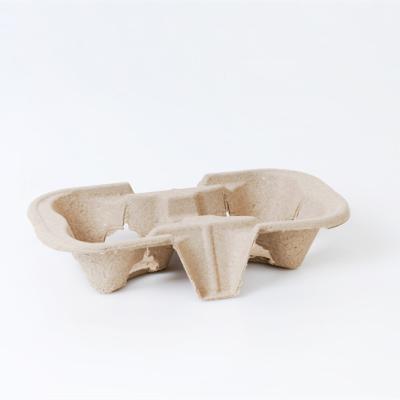 China Disposable Biodegradable Bagasse Sugarcane Coffee Cup Holder Hot Selling Biodegradable and Compostable Coffee Carry Tray for sale