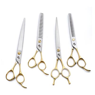 China Dog Viable Gold Ergonomic Grooming Handle Shear Scissors Straight Curved Thinner Chunker Shear Set for sale