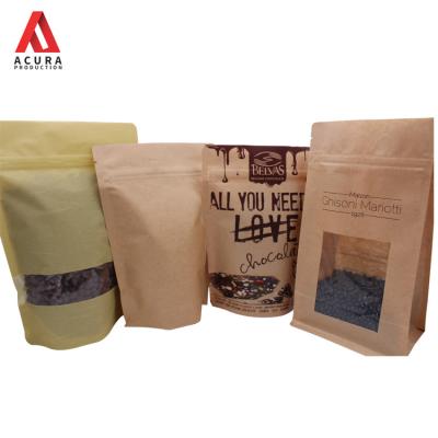 China Custom Printed Food Window Design Biodegradable Ziplock Holder Up Pouch Kraft Paper Food Packaging Bag for sale