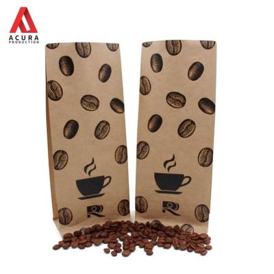 China High Quality BIODEGRADABLE Food Packaging Kraft Paper Bag Flat Bottom Gusset Side Coffee Bag for sale