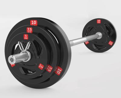 China Barbell Weight Plates Rubber Coated Barbell Black Rubber Bumper Plates 3 Holes Grips Olympic Weight Plates for sale