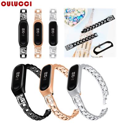 China Smart Stainless Steel Rhinestone OULUCCI Accessories Watchband For Xiaomi MI Band 4 Replacement Diamonds Stainless Steel Watch Band Strap Wristband for sale