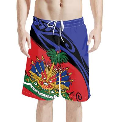 China Chinese Plus Size Clothing Manufacturer Surf Mens Shorts Blue Board Mens Shorts With Haitian Flag Clearance Elastic Men's Gym Shorts MOQ1 for sale