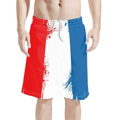 China Drawstring Plus Size Elastic Men's Knee Length Gym Shorts Mens Surf Shorts With French Flag White Striped Mens Red And Blue Beach Shorts for sale