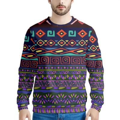 China Hot Selling Low Price Plus Size Men's Plus Size Printed Sweatshirts QUICK DRY Purple African Ethnic Men's Sweatshirt O Neck Long Sleeve Casual Tops for sale