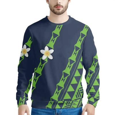 China QUICK DRY High Quality Printed Green Polynesian Men's Long Sleeve Sweatshirt O Neck Sweater Men Tops Custom Made With Frangipani Print for sale