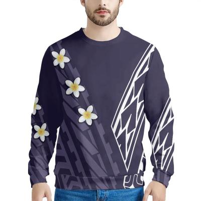 China Frangipani QUICK DRY Polynesian Pattern Oversized Sport Sweatshirt For Men Print Custom Made O Neck Long Sleeve O Mens Spring Purple Sweatshirt for sale