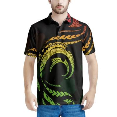 China Outlet QUICK DRY Oversized Factory T-shirt Men's Short Sleeve Color Tops Button Up With Polynesia Pattern Print Lapel Polo Shirts Mens for sale