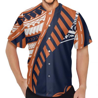 China 2022 Popular Mens Breathable Baseball Totem Print Baseball Tank Top Navy Blue And Orange Mens Baseball Tank Tops Polynesian Tribal Custom for sale