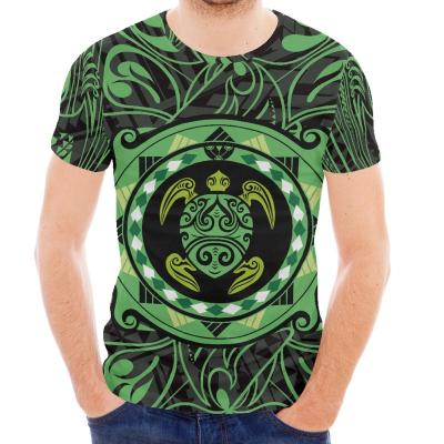 China Dropshipping QUICK DRY Men's Loose Breathable Shorts Sleeved Maori Tribal Sea Turtle Tattoo Green Top Men's Polynesian Comfort Loose T-Shirt for sale