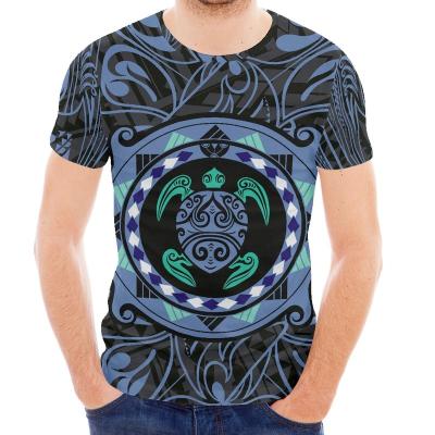 China QUICK DRY HOT Men's Navy Blue Polynesian T-shirt Short Men's Maori Tribal Sea Turtle Tattoo Sale Low Price Round Neck Sleeve T-Shirt for sale