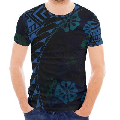 China QUICK DRY Pattern Mens Polynesian Blue Totem Crewneck Top Printed Custom Hibiscus Tees Print Mens Loose T-Shirts Mens Comfort T-Shirts for sale