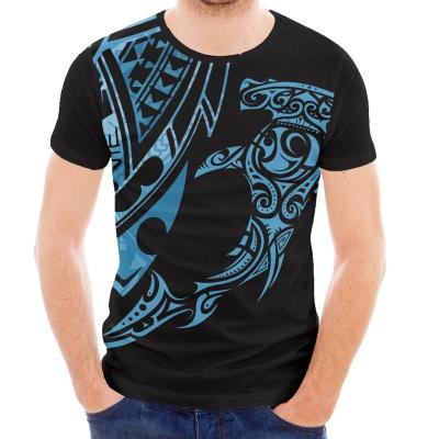 China Wholesale Price QUICK DRY Mens Factory Loose Comfortable Short Sleeve Top Polynesian Blue Totem Pattern Mens Black Round Neck Bottom Shirt for sale