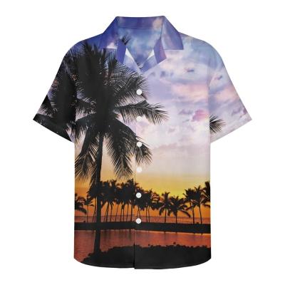 China Customization Breathable Mens Hawaiian Beach Palm Print Shirts Sublimation Plus Size Button Up Men's Casual Hawaiian Cuban Shirt for sale