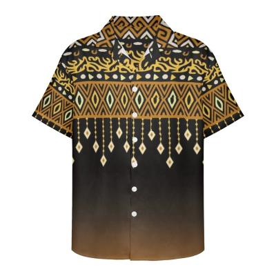 China New Breathable High Quality African Tribal Clothing Custom All Over Lapel Shirts Men's Casual Short Sleeve Cuba Collar Shirts 