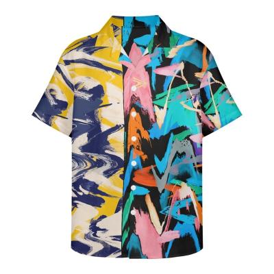 China Men's Breathable Short Sleeve Dropshipping Shirt Button Lapel Cuban Shirt For Mena Men's Hawaii Colorful Shirt Bstract Geometric Pattern Print for sale