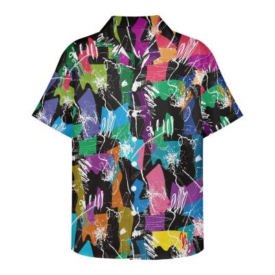 China High Quality Men's Breathable Short Sleeve Cuban Shirts With Hawaii Button Lapel Summer Pattern Abstract Geometric Print Men's Casual Shirt for sale