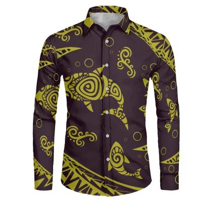 China Men's Breathable Shirt On Polynesian Totem Fish Printed Wholesale Custom Men's Long Sleeve Business Shirts Casual Wear Button Lapel Men's Shirts for sale