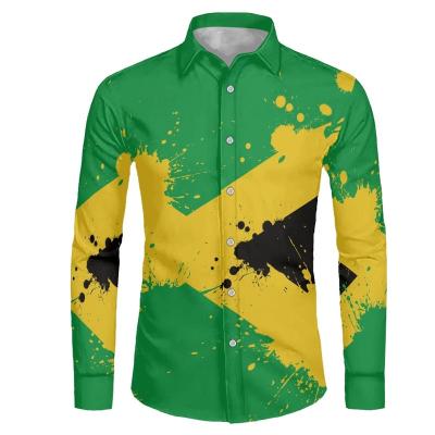 China High Quality Mens Breathable Plus Size Loose Shirts Long Sleeve Lapel Mens Polyester Top Printed Jamaica Brand Mens Business Button Shirt for sale