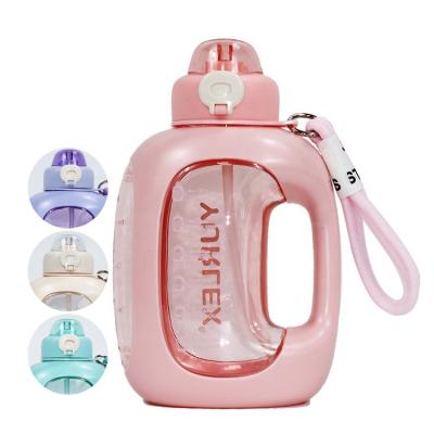 China Best Selling Cute Viable Large Capacity Cup 1500ml Cute Plastic Water Bottle Decrypt Decrypt Delay Scale Reminder Handle Water Bottle for sale