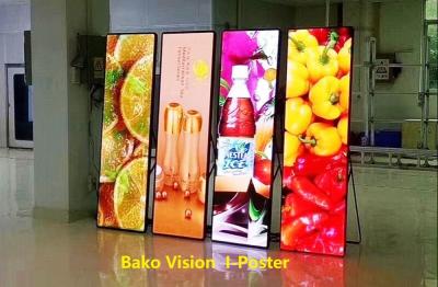 China Portable 1000nits Indoor LED Poster Wheel Base Aluminum Floor Standing Kiosk for sale