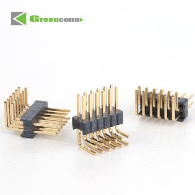 China Brass custom connector manufacturer 1Pitch 1.27mm Pin Header Duals Rows R/A Type Base 2.00H  40 pin header connector manufacturer for sale